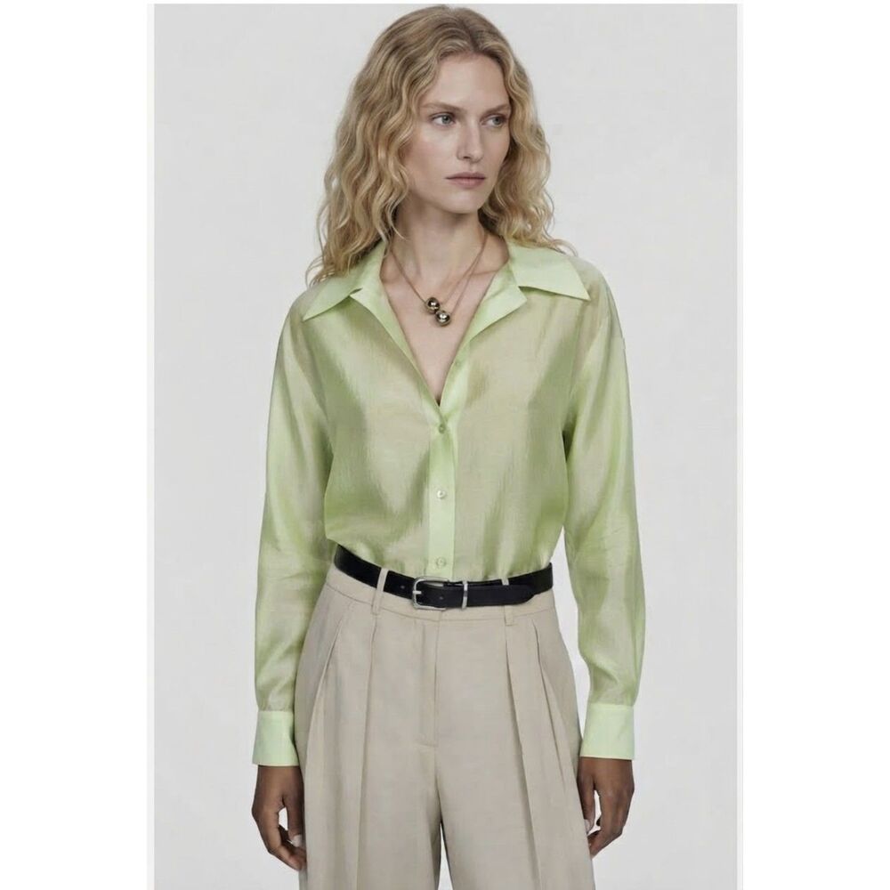 MANGO Green Long Sleeve Button Down Shirt Size 10